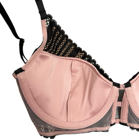 Victoria's Secret Luxe Plunge Bra Black Striped Lace + Pink Satin Underwire 34C - Picture 6 of 11